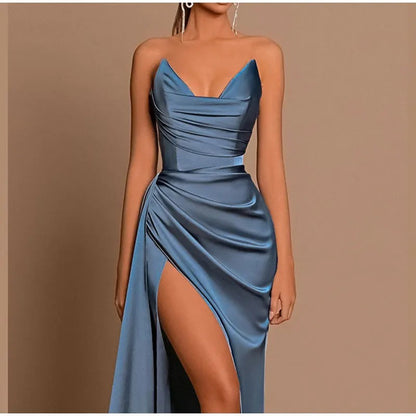 Vestido formal de sirena con hombros descubiertos y abertura alta para mujer para banquete