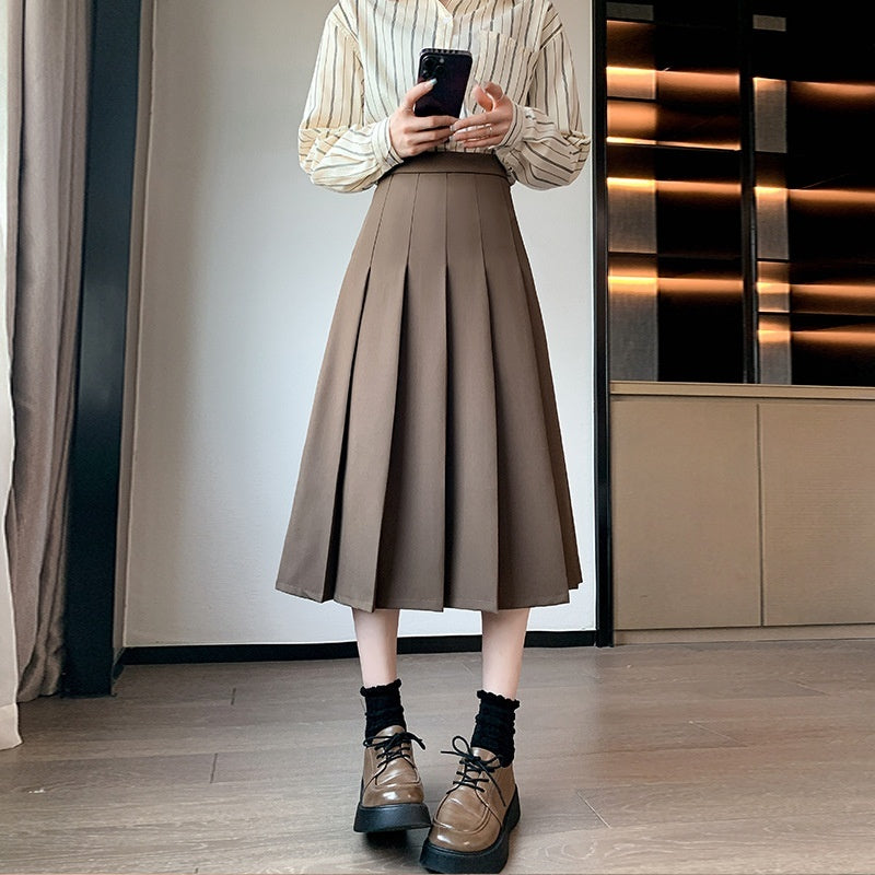 Women's Retro Skirt Khaki Autumn And Winter New Loose High Waist