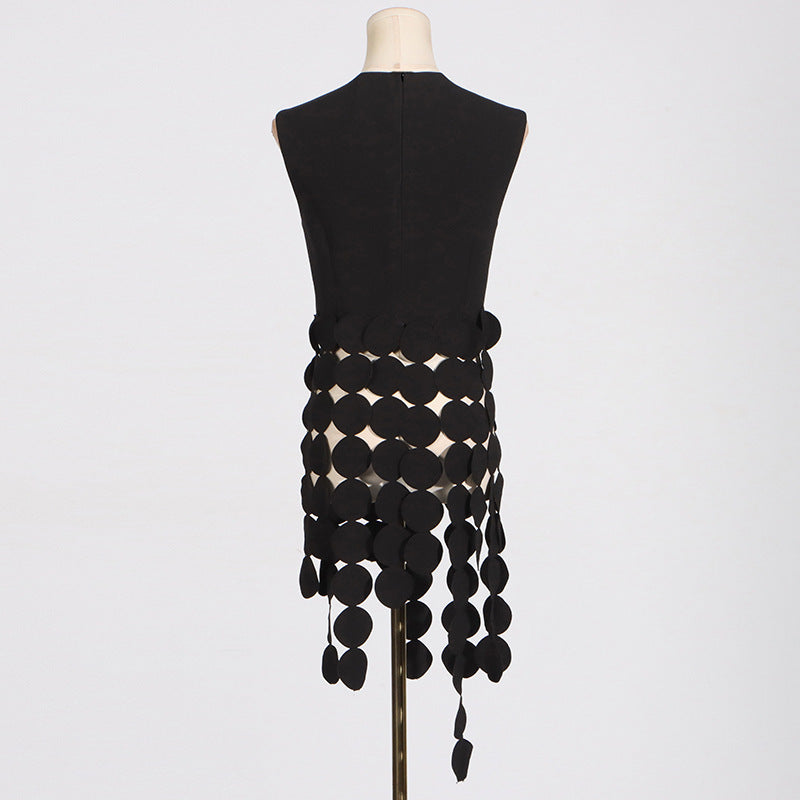 Neck Sleeveless Wafer Stitching Design Tassel High-grade Solid Color Top Vest