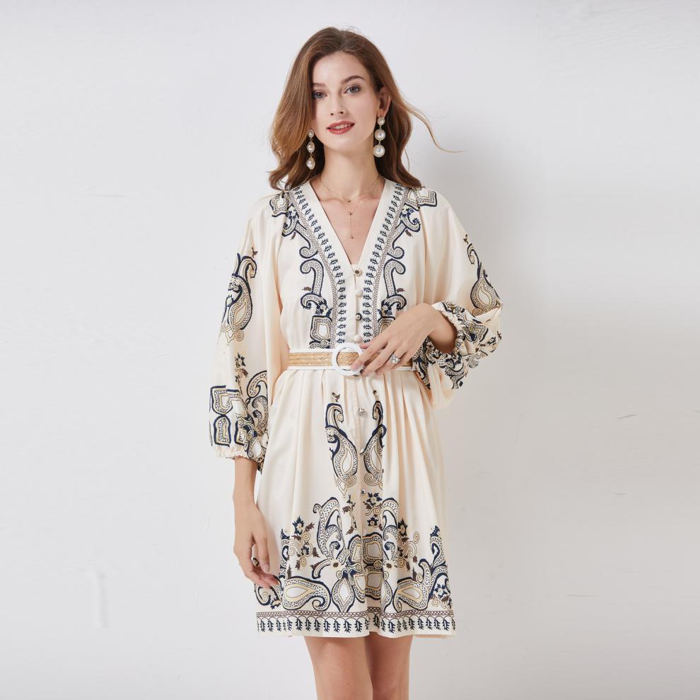 Women's Single-breasted Lantern Sleeve Design Niche Dress