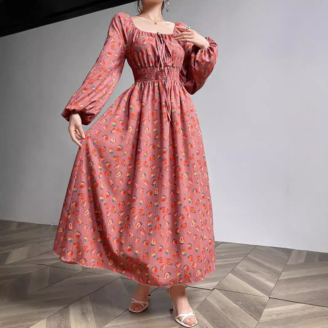 Robe imprimée taille haute à la mode pour femmes