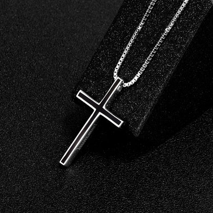 Collar de cruz clásico de plata de ley 925 con colgante de cruz negra para hombre