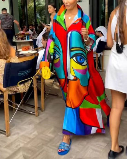 Vestido de manga larga con botones de colores para mujer