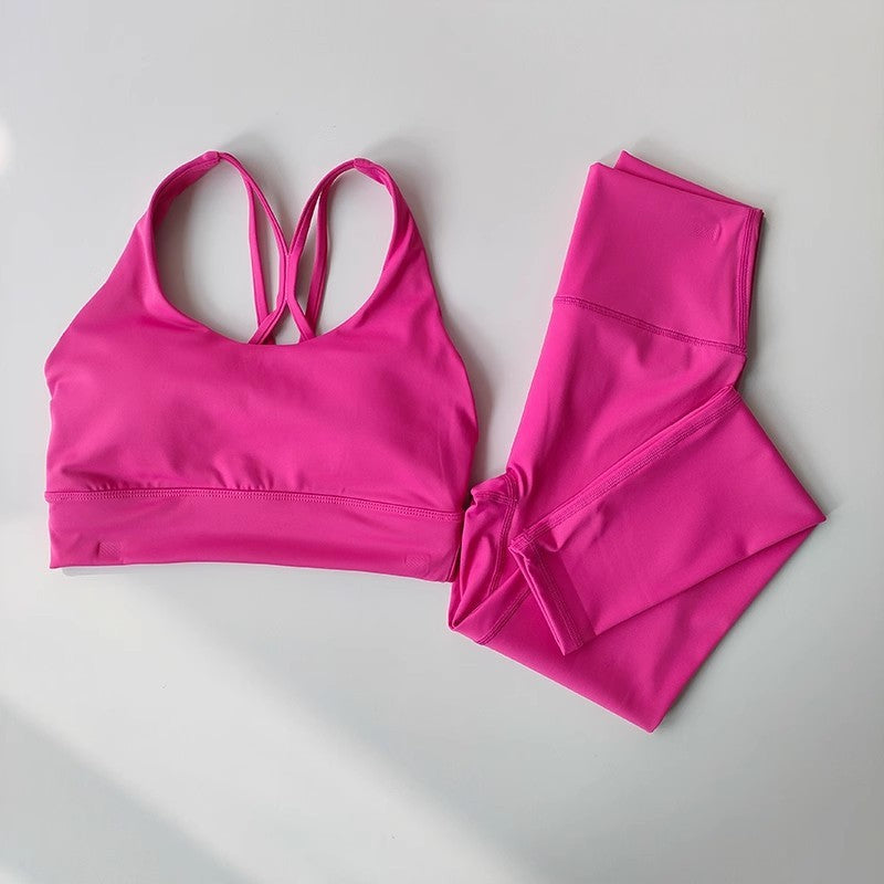 Yoga Clothes Suit Nude Feel Solid Color Shockproof Push Up Sports Bra Female Training Quick-drying