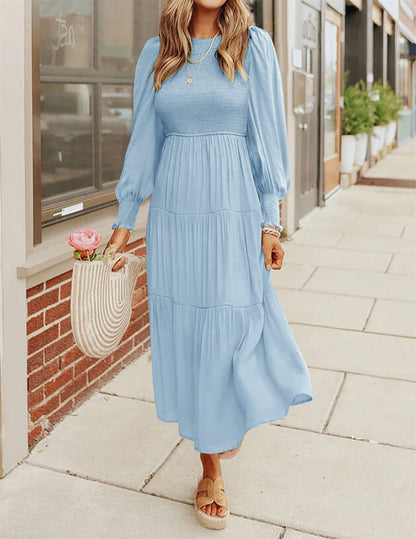 Smocking Pleating Multi-layer Large Swing Dress