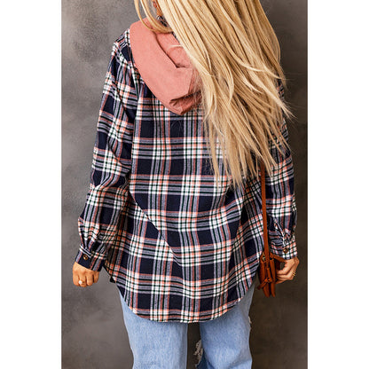 Plaid Hooded Shirt Women's Versatile Contrast Color Cardigan Jacket