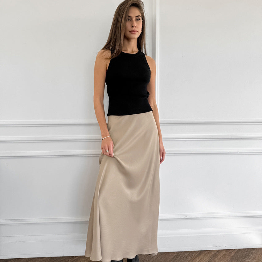 Temperament Khaki Simple Skirt Cross-border Minority All-match High Waist Slim Fit Long Dress