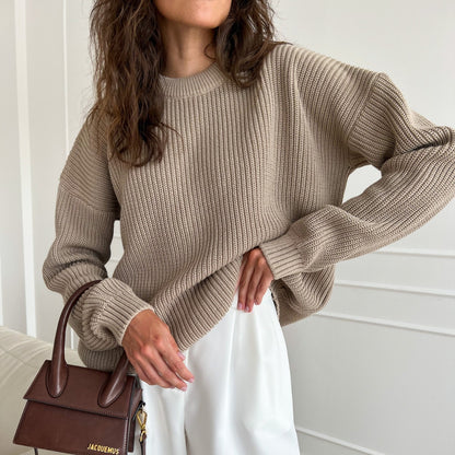 Sweater Round Neck Loose Solid Color Sweater