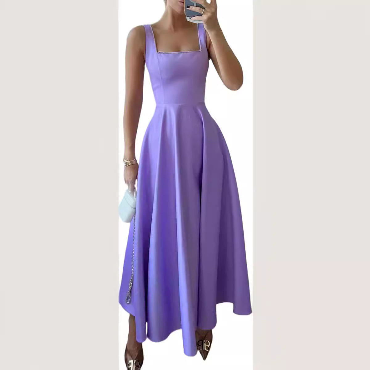 Robe Corset longue à col carré pour femmes, coupe basse, sans manches