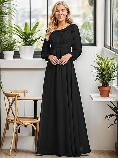 Vestido de noche largo de gasa para mujer