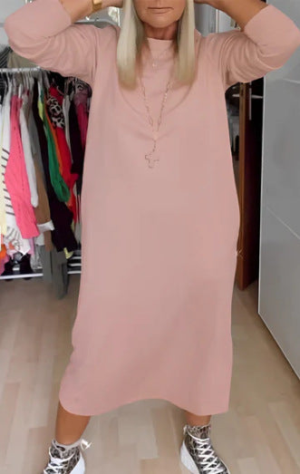 Leisure Solid Color Printing Deep V Dress Loose