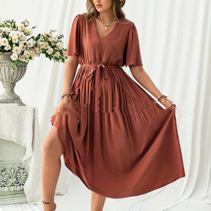 Robe longue à col en V pour tous les jours, grande taille