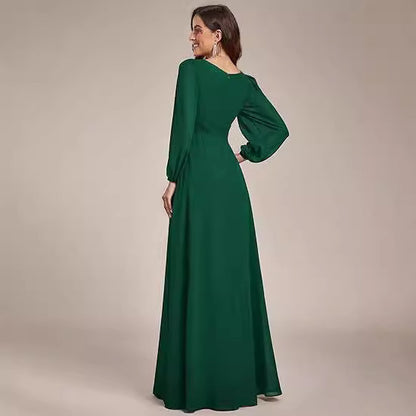 Vestido de noche largo de gasa para mujer