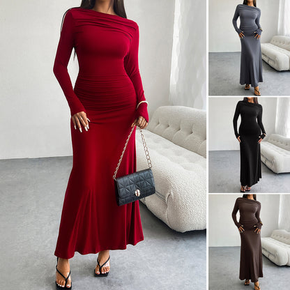 Solid Color Sheath Off-neck Dress