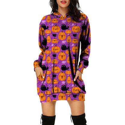 Robe pull à capuche pour femme sur le thème d'Halloween