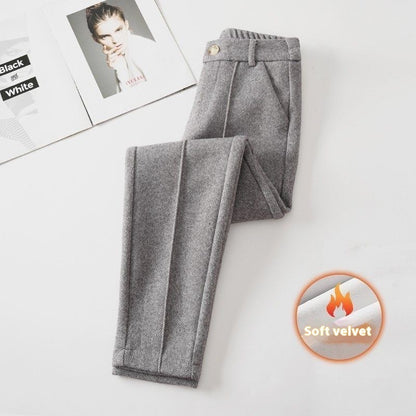 Pantalones cálidos informales para mujer para exteriores, estilo harén, con forro polar grueso