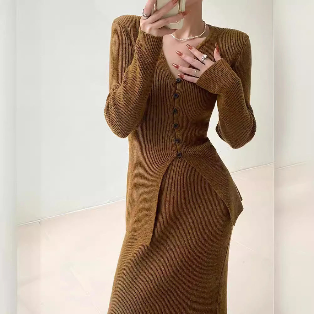 Costume en laine française, pull de style classique, robe