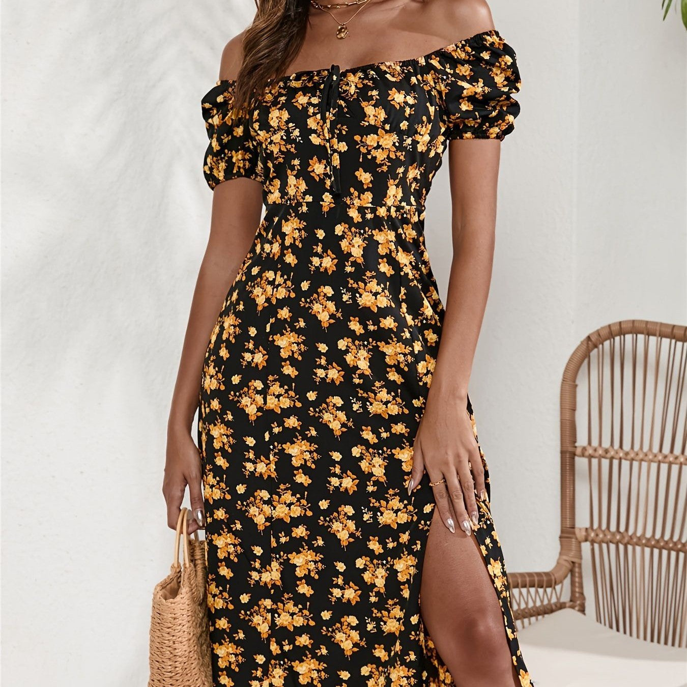 Vestido de gasa estampado informal para mujer para vacaciones