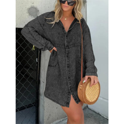 Women's Denim Washed Loose Shirt Dress