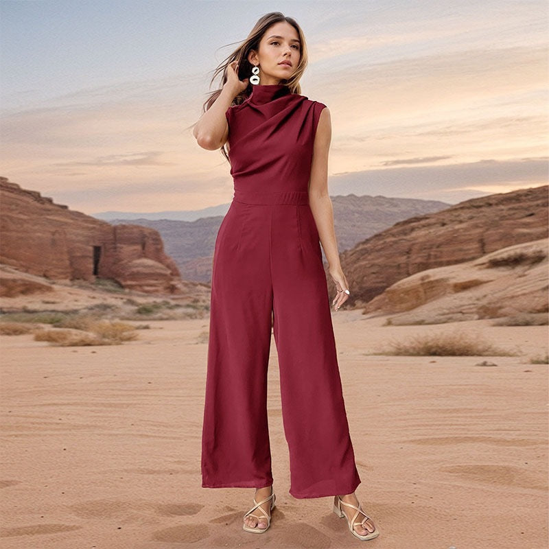 Casual Sleeveless Solid Color Wide Leg Jumpsuit