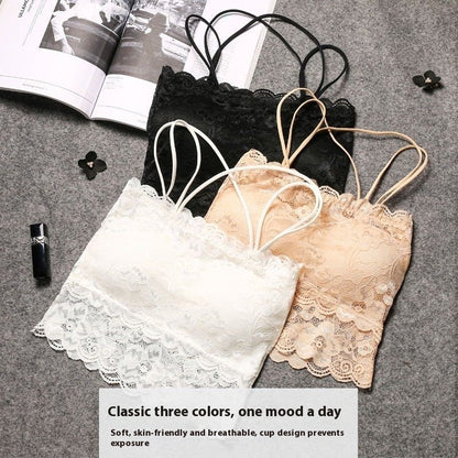 Thin Beautiful Back Lace Spaghetti Straps Chest Wrap Female Inner Wear Outer Wear No Steel Ring