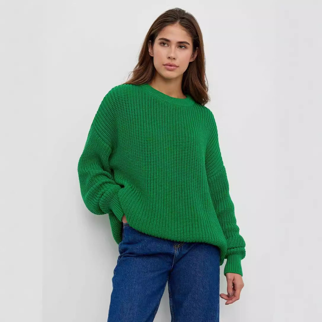 Sweater Round Neck Loose Solid Color Sweater