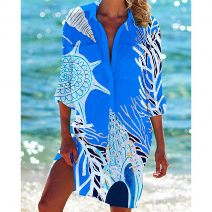 Women's Fashion Simple Printed Bikini Coat Shirt