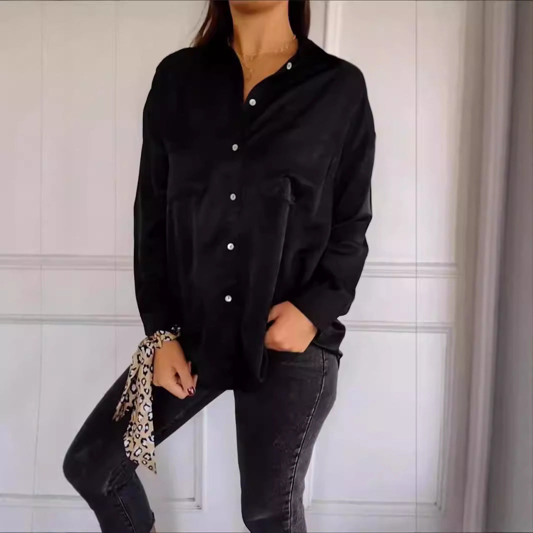 Women's Casual Long Sleeve Pocket Shirt Button Top