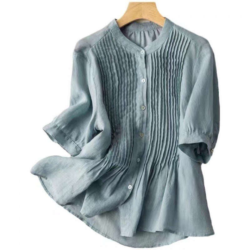 Artistic Retro Fine Counts Linen Top For Women