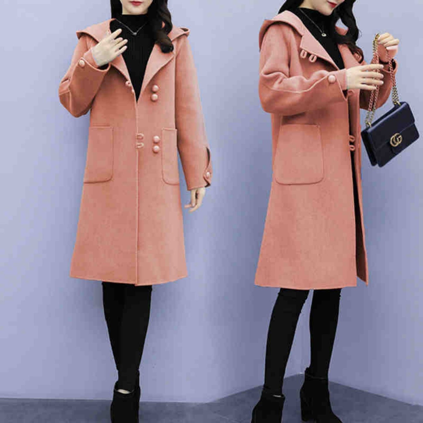 Manteau en laine rétro à capuche pour femme