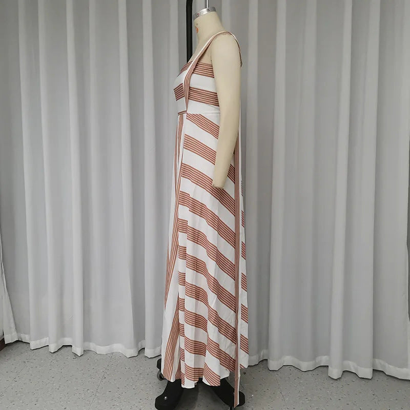 Fashion Striped Printed Simple Comfortable Sling Long Dress