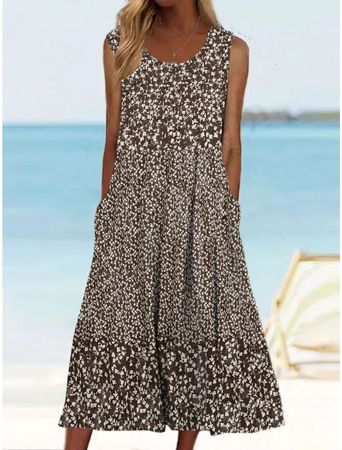 Women's 3D Floral Pattern Sleeve Mid-length Dress