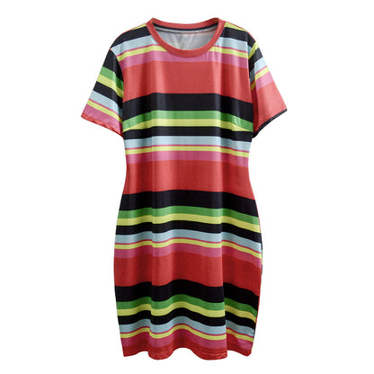 Striped Slim-fit Red Plus Size Fat Woman Dress