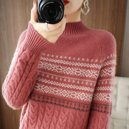 Women's Loose Slimming Sweater Warm Retro Top Inner Sweater Long Sleeve