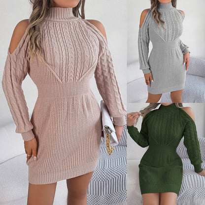 Twist Lantern Sleeve Package Hip Sweater Dress