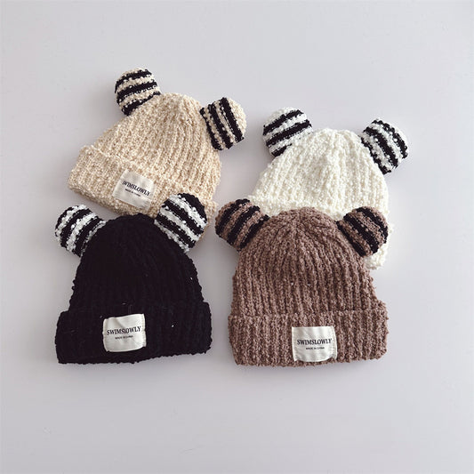 Ear Style Children's Stripes Knitted Hat Warm