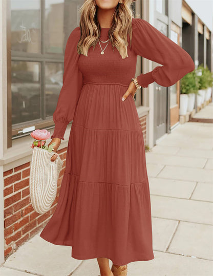 Smocking Pleating Multi-layer Large Swing Dress