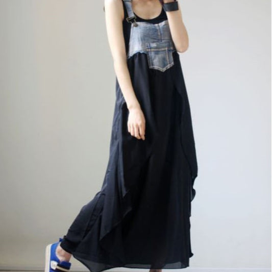 New Fashion Ruffles Long Loose Strap Chiffon Dress