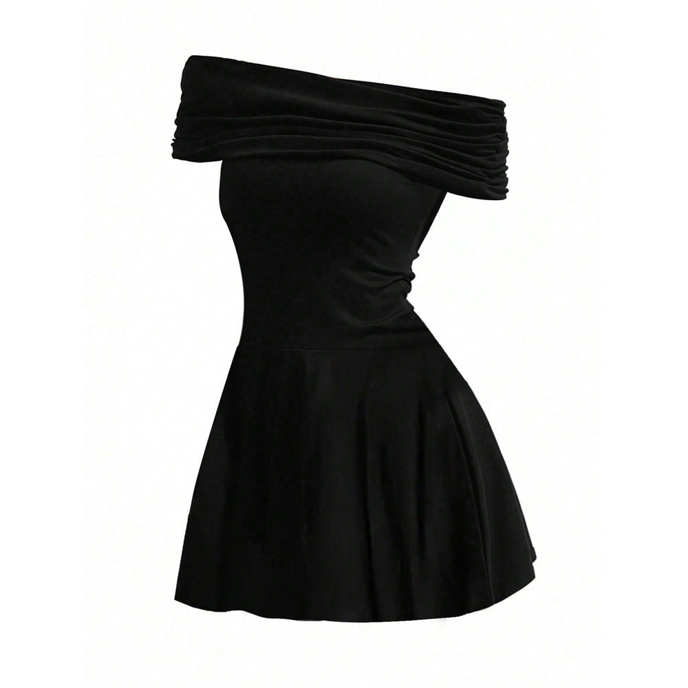 Pure Desire Style Off-shoulder Dress Off-neck High Waist Skirt