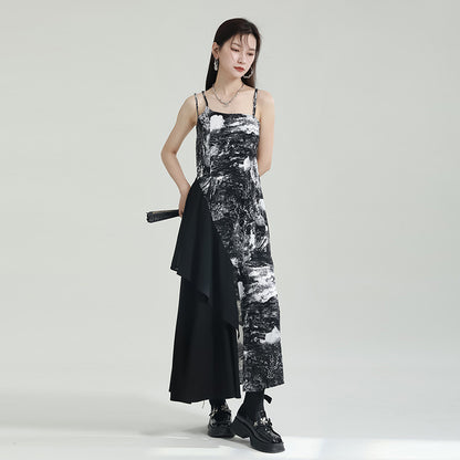 Niche Design Stitching Printing Dress Irregular