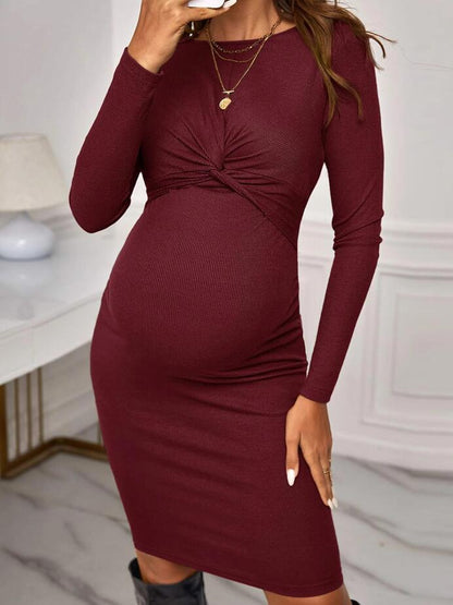 Women's Round Neck Long Sleeve Knitted Dress For Pregnant Women