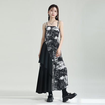 Niche Design Stitching Printing Dress Irregular