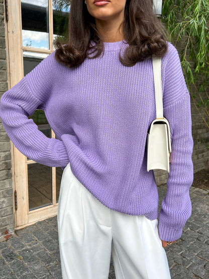 Sweater Round Neck Loose Solid Color Sweater