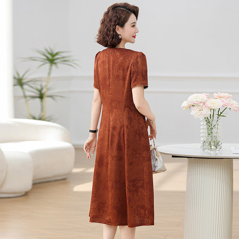 Chinese Style Mom Summer Clothes Dress Mid-length Western Style Middle-aged Temperament Slimming