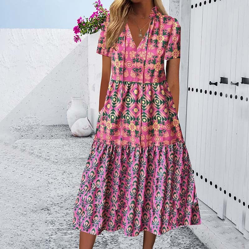 Summer Short Sleeve Women's Printed Wear Dress