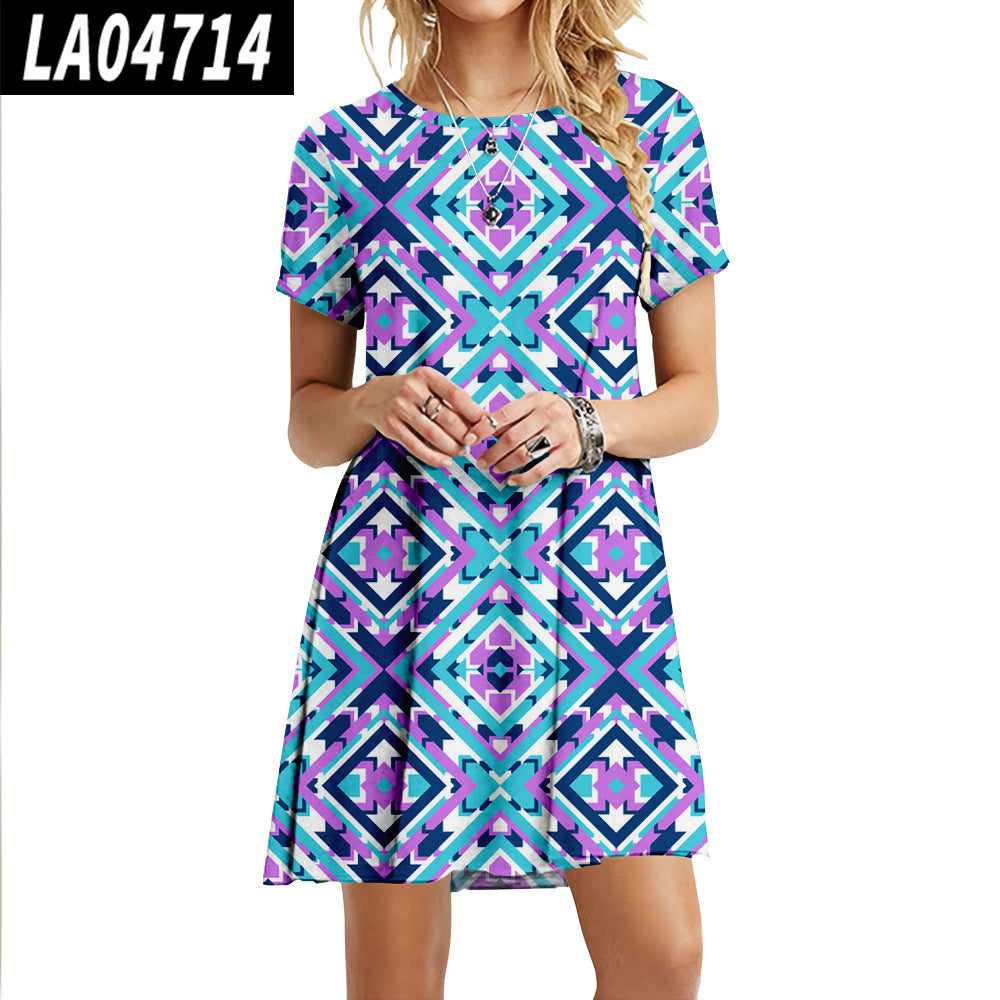 Summer Women's Casual Urban Round Neck Short Sleeve Dress