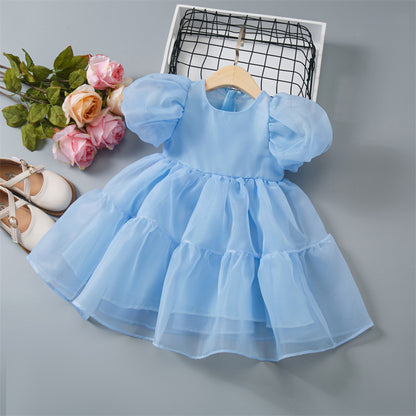 Vestido de malla con mangas abullonadas de princesa para niñas