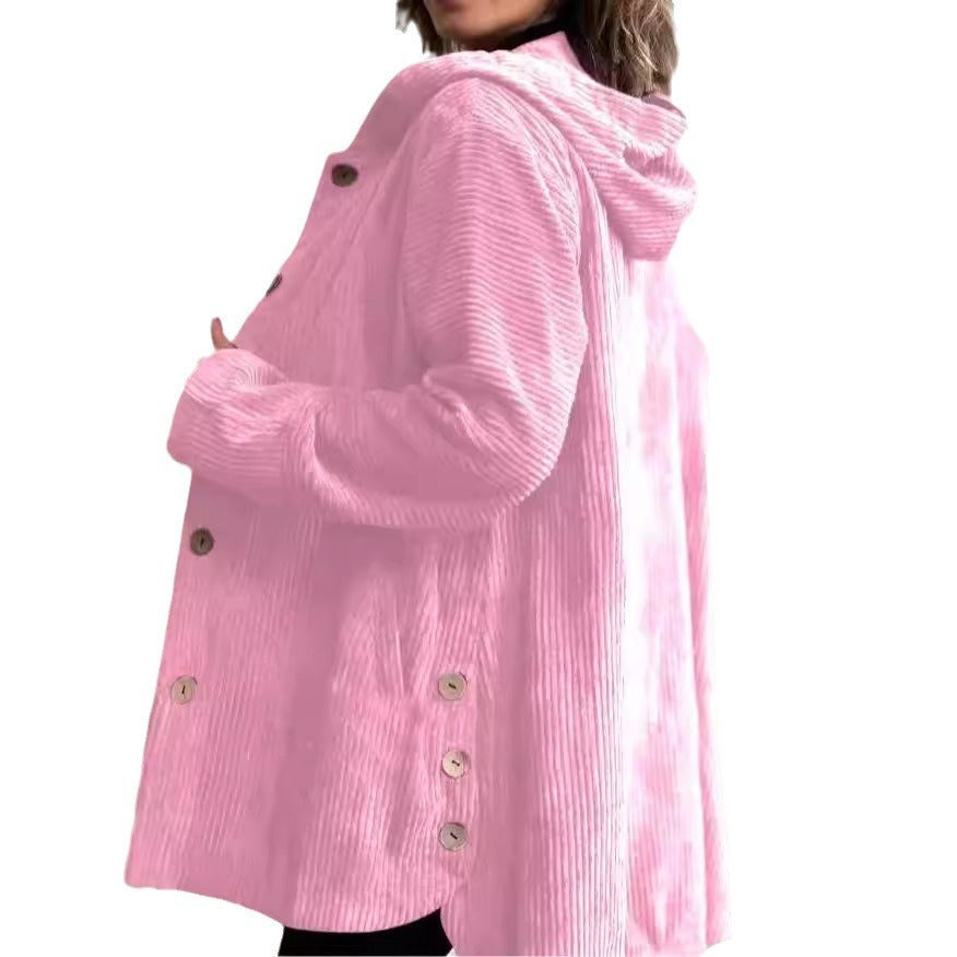 Chaqueta informal de pana holgada con capucha para mujer