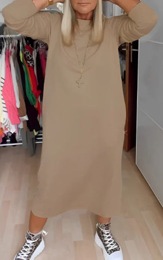 Vestido holgado de ocio con escote en V profundo y estampado de color liso