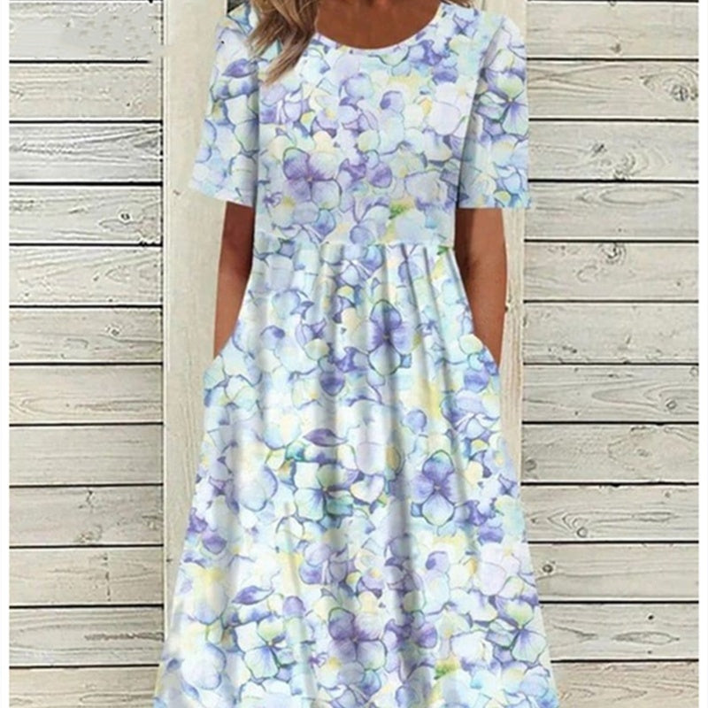 Women's Summer New V-neck Simple Printing Casual Dress In Stock Dress